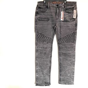 Rock Revival Jeans Mike Biker Tapered Leg Dark Gray Men’s Sizes 32, 36 and 38
